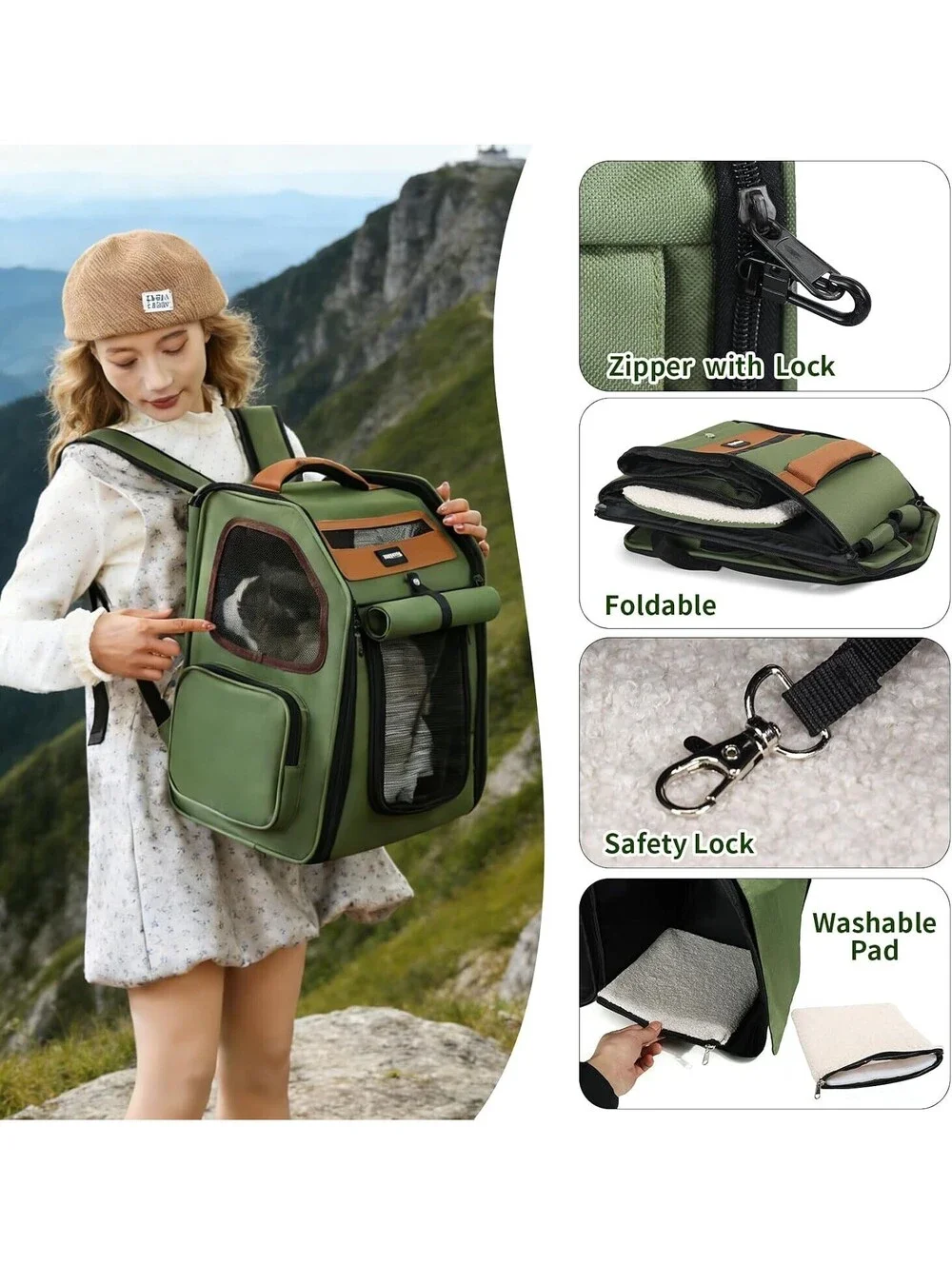 Cat Backpack Carrier Breathable Mesh Travel Bag Small Dog Pet Green 16.5